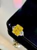 Exaggerated Yellow Diamond Square Sugar Ring Women’s 11 Carat 5A High Carbon Diamond Inlaid 925 Silver.