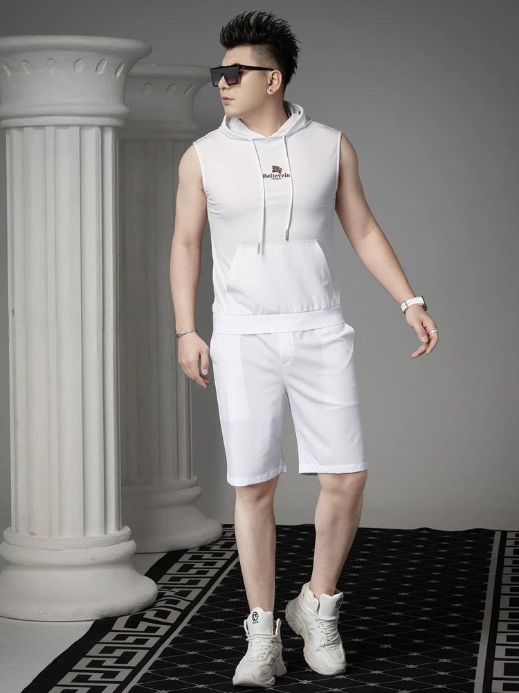 European Goods Trendy Brand Outer Wear Waistcoat Men's Hood Vest Summer Trendy Letters Print Sleeveless T-shirt Casual Top