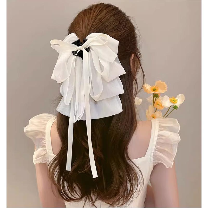 Large Silk Bow Hairpin: Korean Hair Flower Clip for Ponytails & Updos