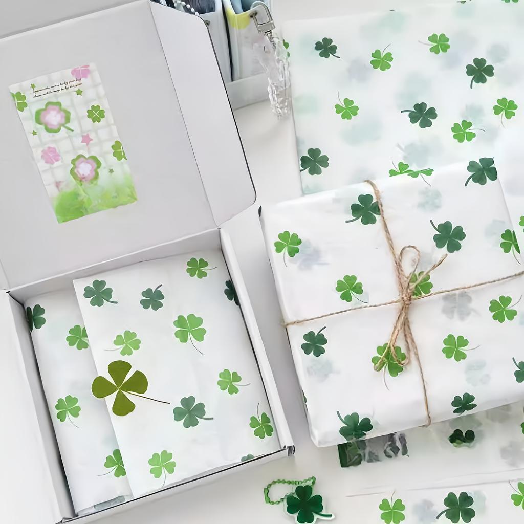 10/40 sheets Lucky Clover Patterned Thin Paper,Gift Wrapping Paper, Suitable for St. Patrick's Day, Weddings,Bouquet Wrapping
