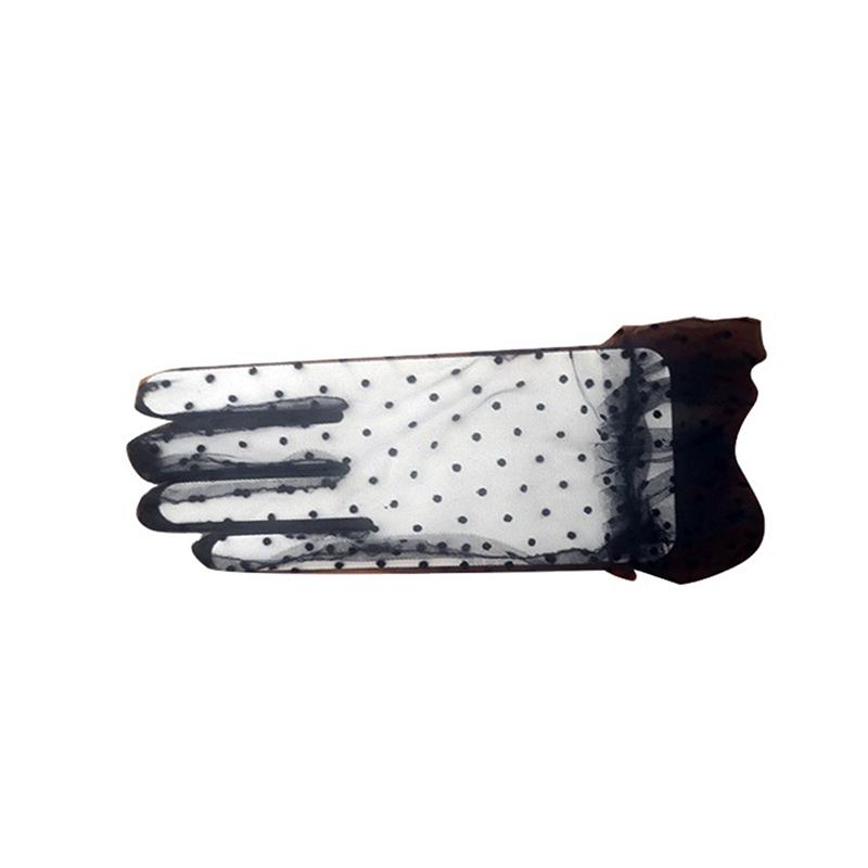 Paar Grace Herbst Sommer Damen Kurze Tüllhandschuhe Dehnbar Spitze Punkte Lotus