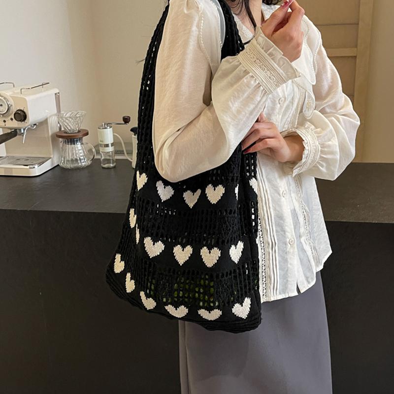 Knitted Handbags Female Large Capacity Totes Women's Shoulder Bag Summer Beach Bag Casual Hollow Woven Shopping Purses AVE
