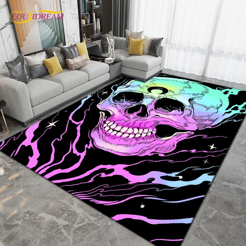 Horror Skull Art Area Rug,Carpets for Living Room Bedroom Decoration, Sofa Chair Cushion Rug,Kitchen Bathroom Non-slip Floor Mat