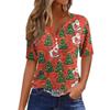 Women's Casual Christmas Print V-Neck Short Sleeve Button T-Shirt Top for Women