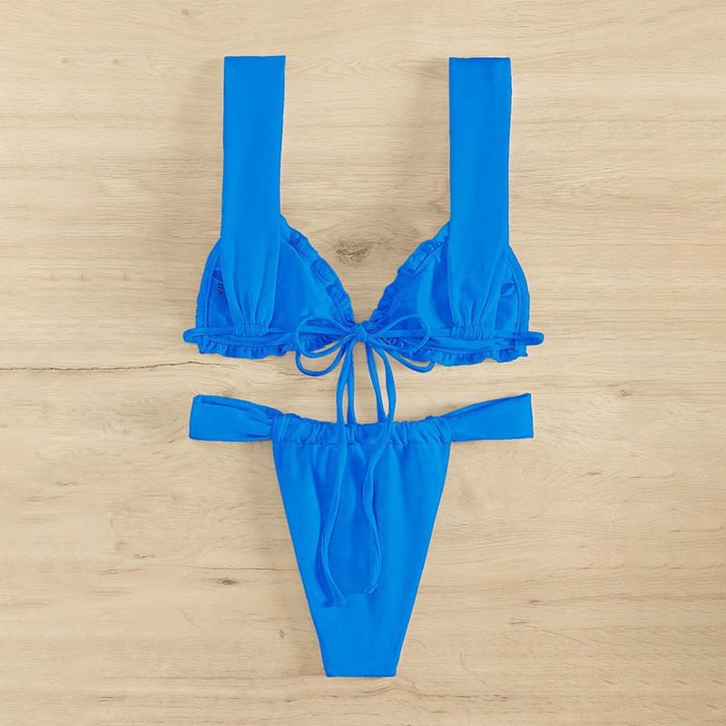 Fashionable Sexy Two-piece Vacation Solid Color Bikini Set