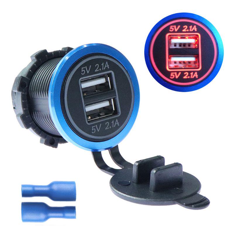 Waterproof DC 2.A Motorcycle Boat Car Dual USB Charger LED Power Adapter For Mobile Phone Tablet