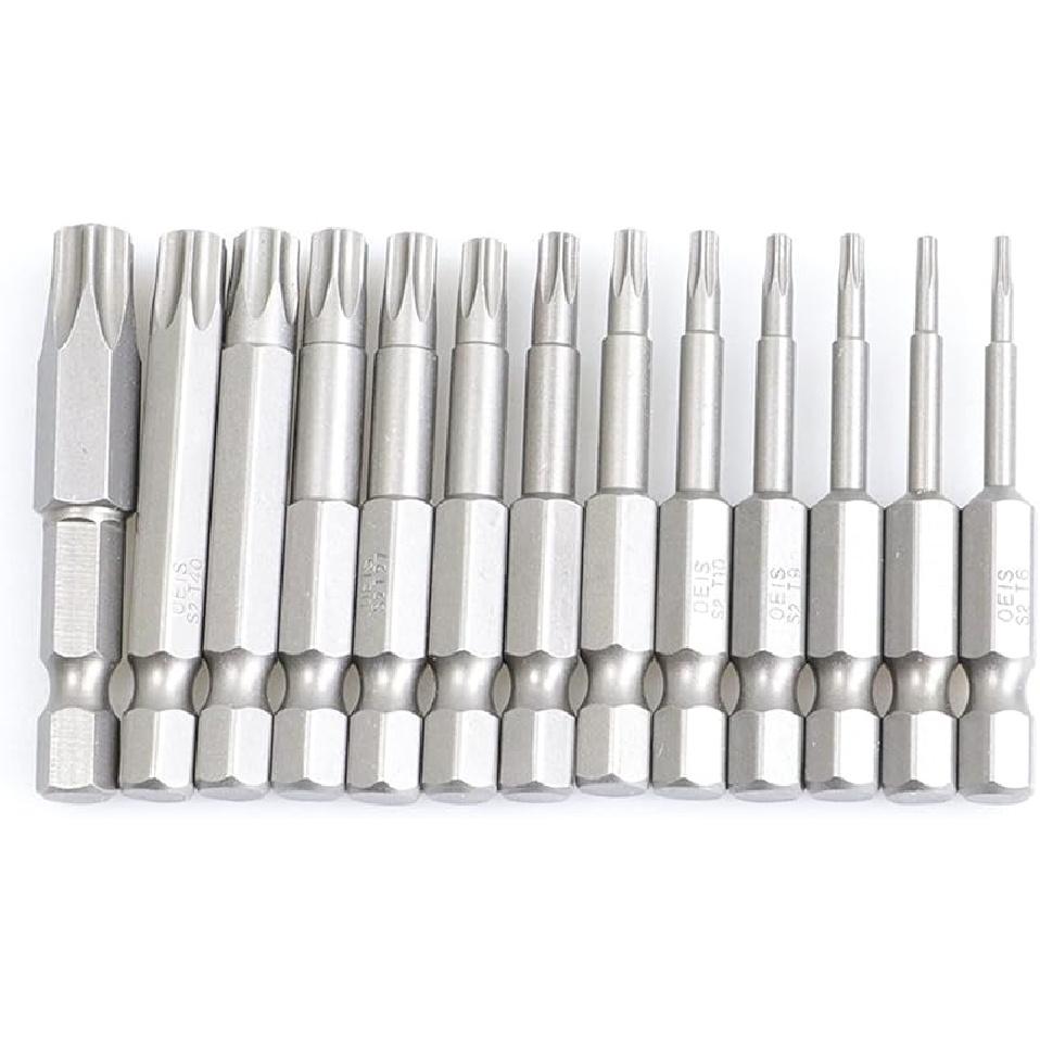 50mm 10Pcs OR 13Pcs Set Security Tamper Proof Magnetic Screwdriver Drill Bit Screw Driver Bits Hex Torx Flat Head 1/4" Hand Tool Screwdriver(T30