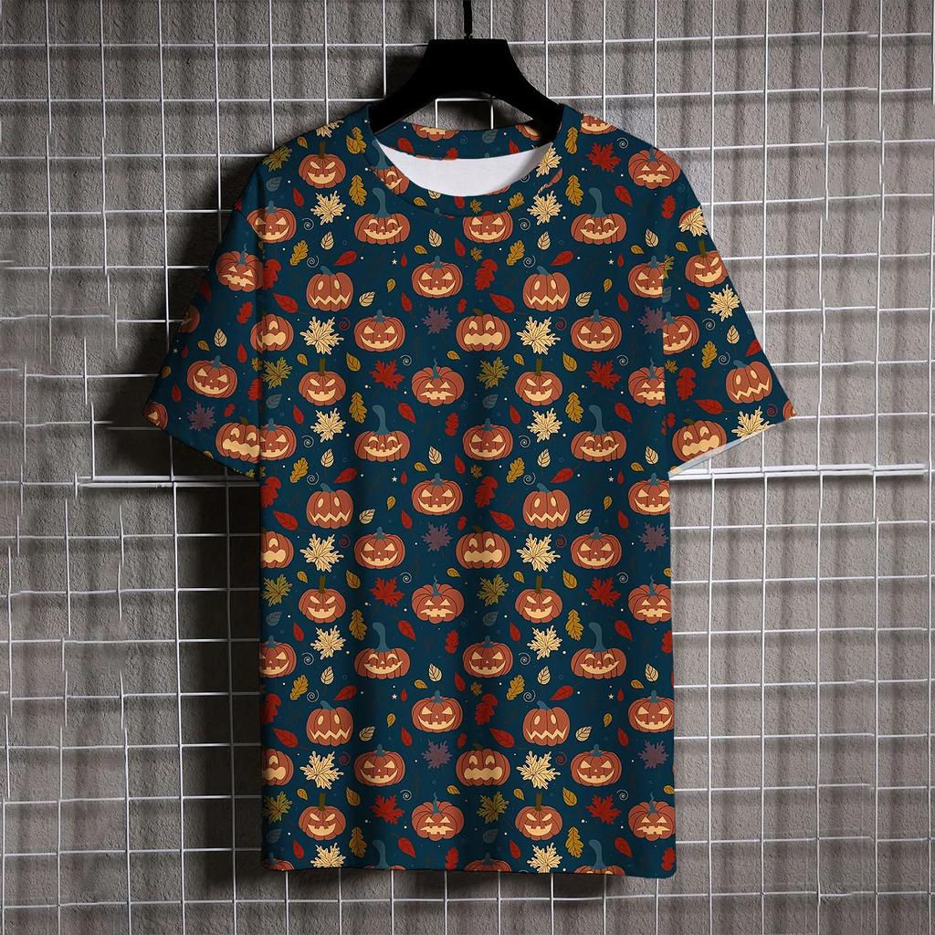 Halloween Kürbiskopf Druck Herrenbekleidung Freizeit Übergroßes T-Shirt Herren Vielseitig Trendig und Bequem y2k Oberteile T-Shirt