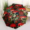 Automatic Open/Close Umbrella with Red Mushroom & Green Foliage Forest Design - Auto Folding Umbrella, Compact Travel Umbrella