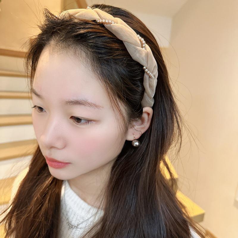 Korean Sweet Pearl Twist Mesh Headband - Elegant Women's Hair Accessory for Outings