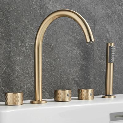 Rubinetto Miscelatore Rotante a 5 Fori in Ottone Lusso Grigio Montaggio a Ponte per Vasca da Bagno Rubinetto per Lavabo Vasca con Doccetta 3 Maniglie