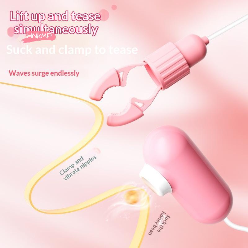 Women's Nipple Clamps Vibrator with Tongue Licking Strong Sucking Breast Massage Adult Vibrating Toy Female Masturbator