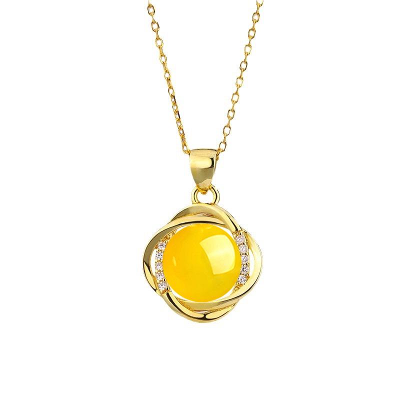 Ethnic Style Zircon & Green Agate Pendant Necklace with Yellow, Red, White Chalcedony for Women