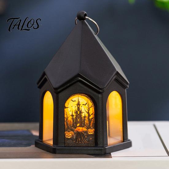 Flickering Candle Lights Halloween Pumpkin Lantern, Gothic House Shape LED Light Safe Night Lamps for Children Party, Spooky Table Centerpieces, Home
