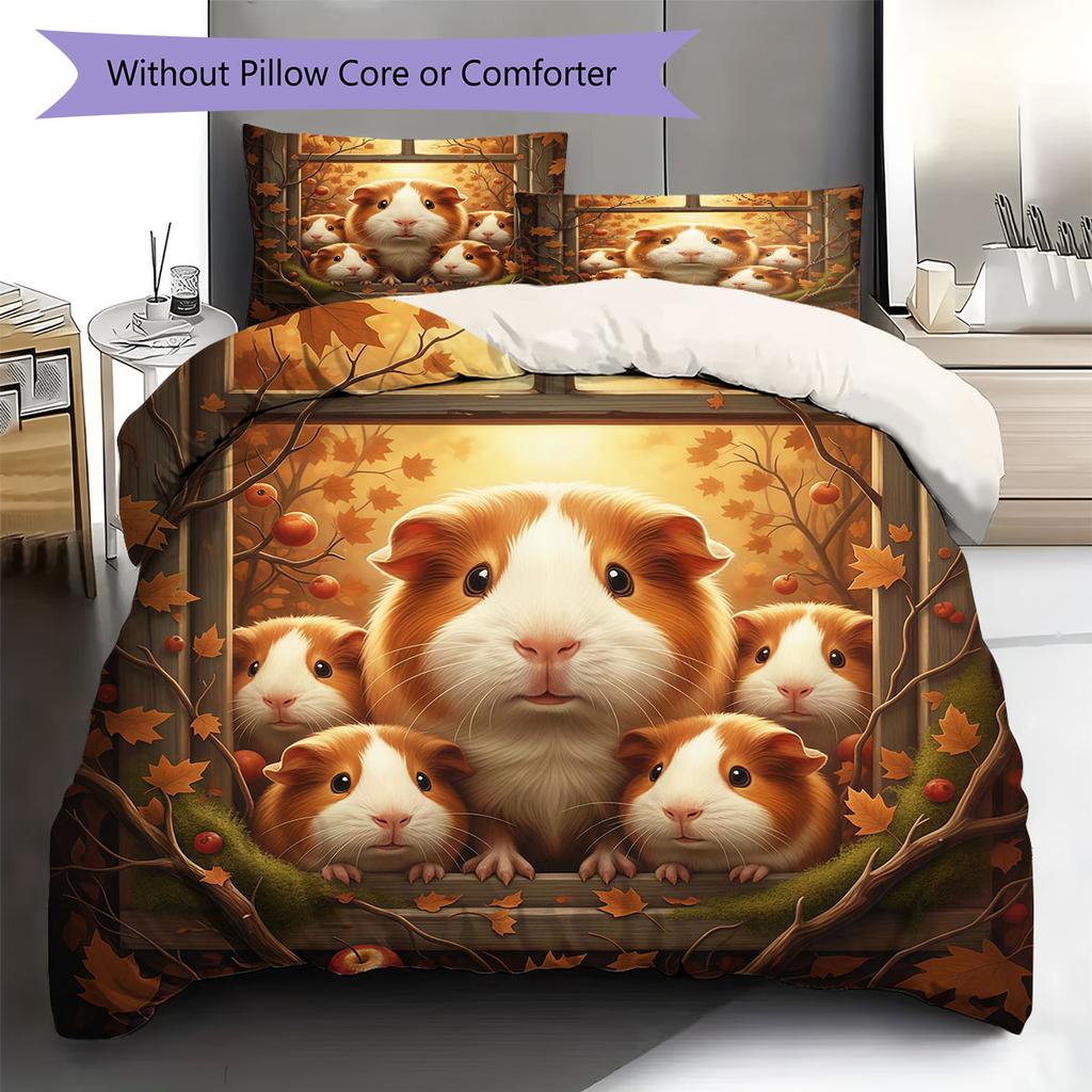Autumn leaves animals Pattern Bedding Quilt Set Quilt Cover Pillowcase Home Decoration Birthday Gift (1 * duvet cover + 2 * pillowcase, without core)