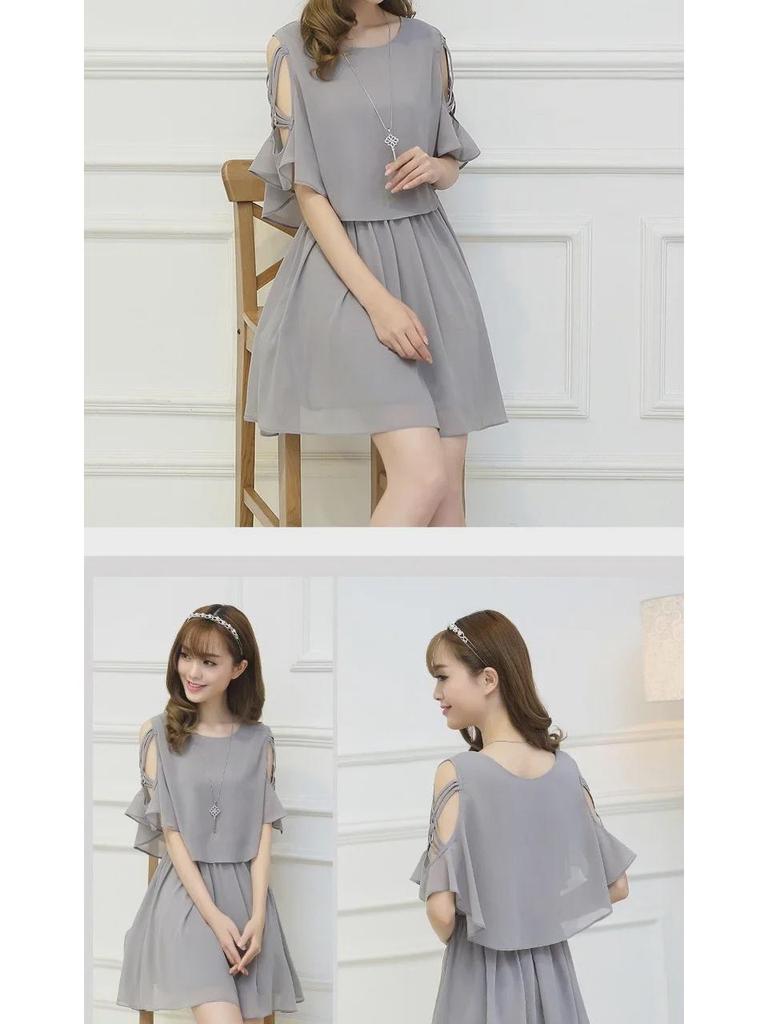 2025 Spring Off-Shoulder Chiffon Dress with Lotus Leaf Sleeves - Medium-Length White Fairy Skirt for Women