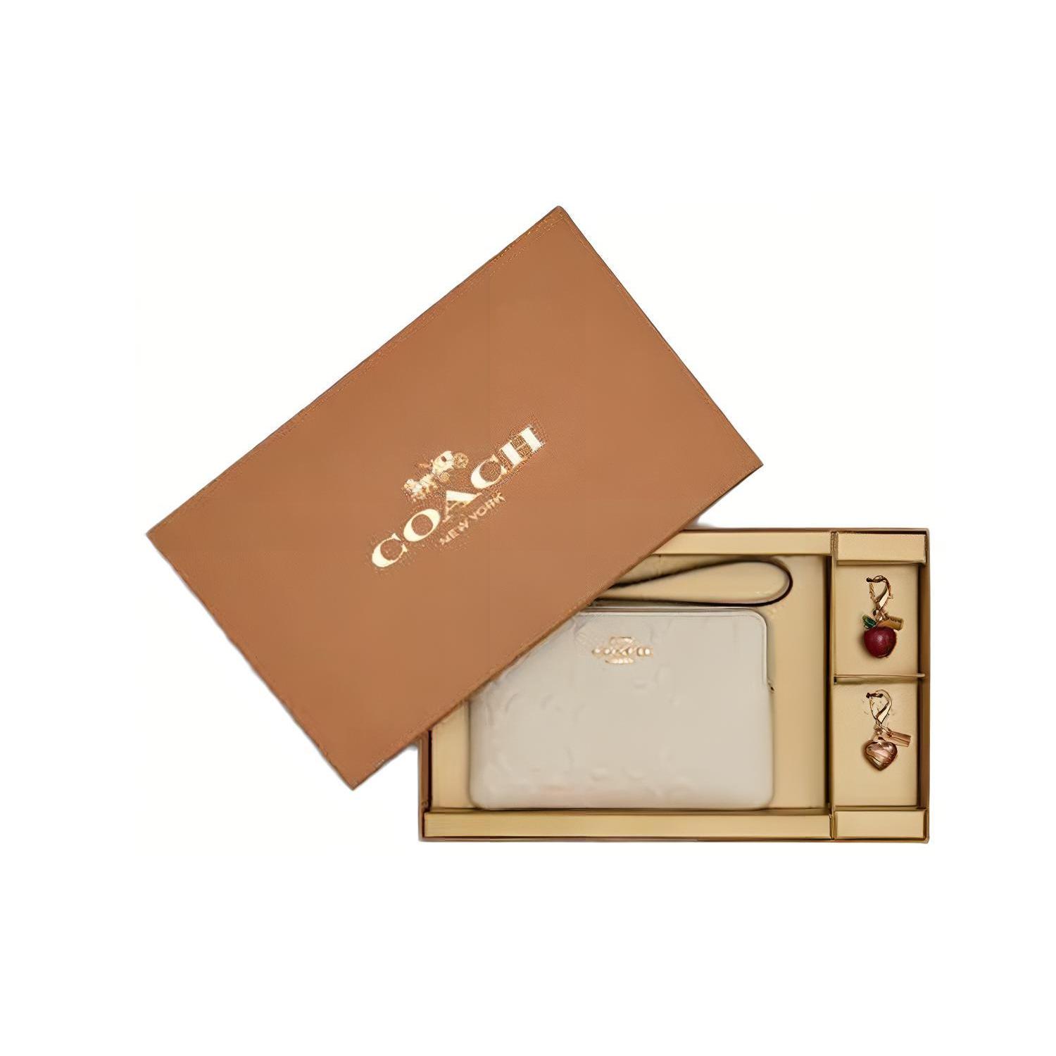 

New COACH Boxed Leather Wrist Bag Clutch Mini Women s Chalk White C6879-IMCHK 16.0*1.0*9.9CM