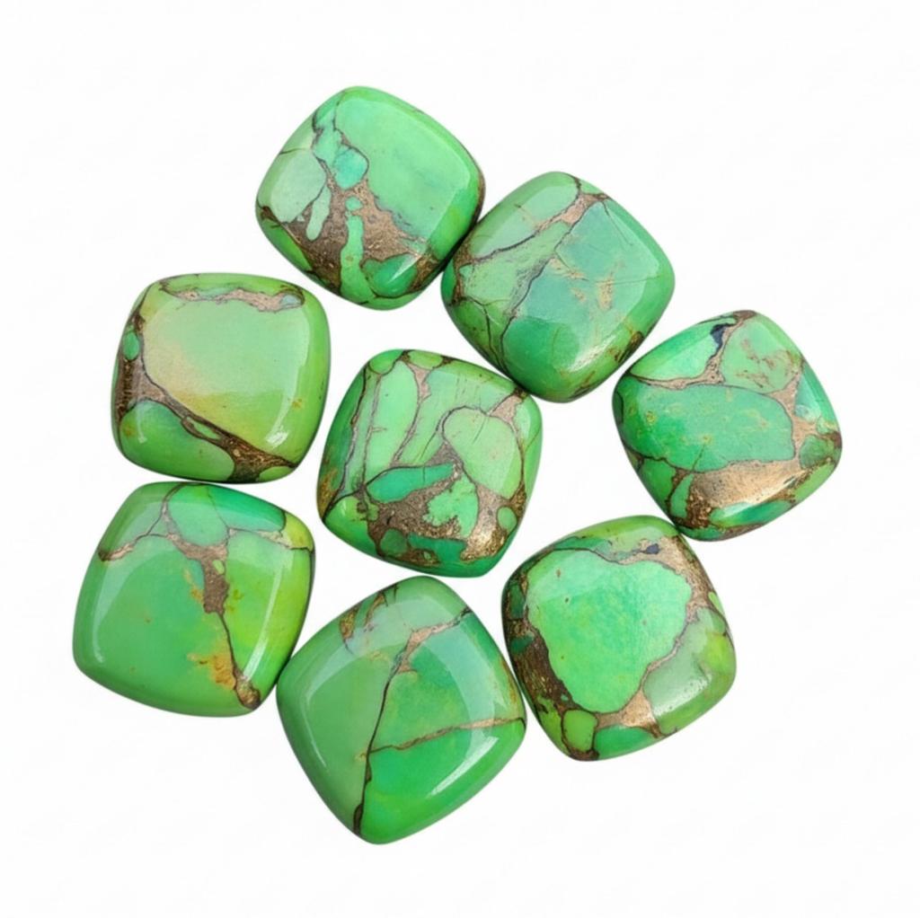 Grüner Kupfer-Türkis-Edelstein – Kissenförmige, quadratische Cabochons – Türkissteine ​​für die Schmuckherstellung