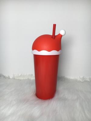 Blank Plain 600ml 20oz Red Plastic Santa Cup Tumbler Christmas Santa Hat Cup Tumbler with Lid and Straw