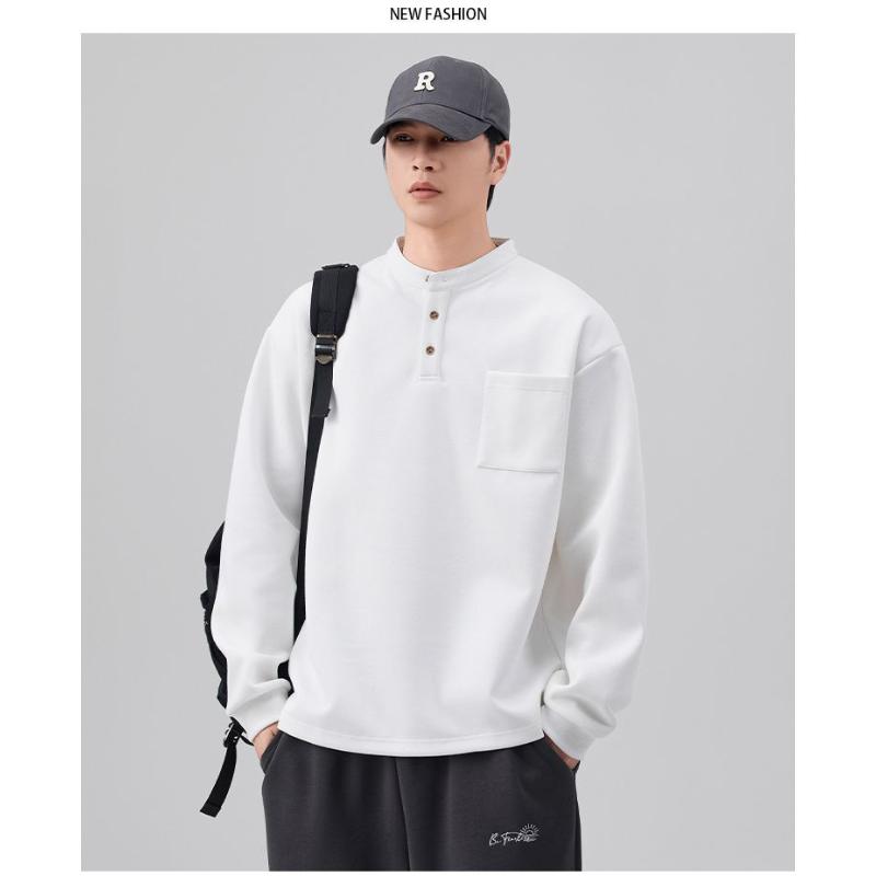 

Мужской осенний теплый свитшот с карманом, воротником-стойкой и длинными рукавами, модный топ-куртка L белый