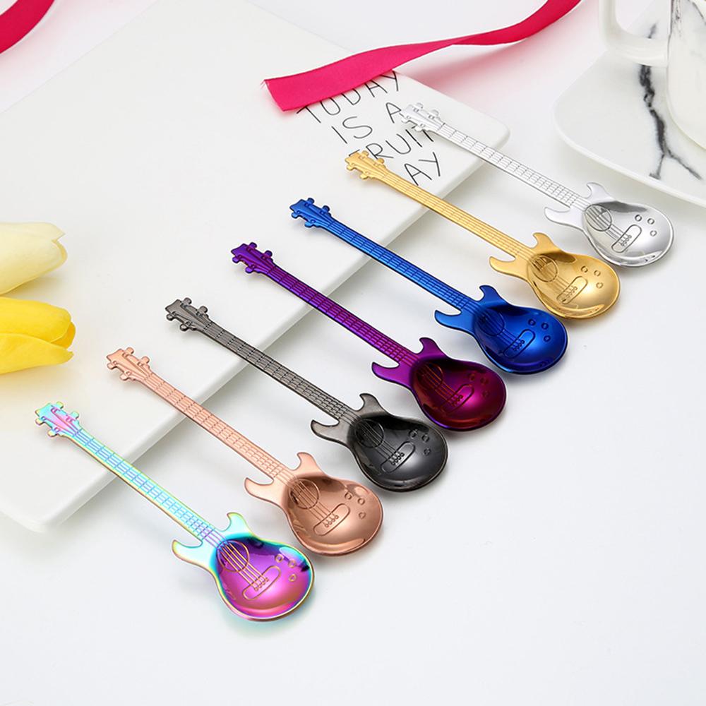 304 stainless steel guitar spoon coffee spoon stirring spoon titanium ice bar music bar spoon creative gift spoon Gold