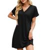 Women's V Neck Short Sleeve Mini Dress Loose Fit Relaxed Waist Casual Solid Color Knit Spring Summer Daily Wear T Shirt Dress