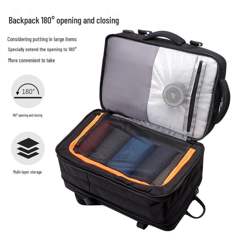 Men's Leather Business Travel Backpack with Laptop Compartment and Wet/Dry Separation