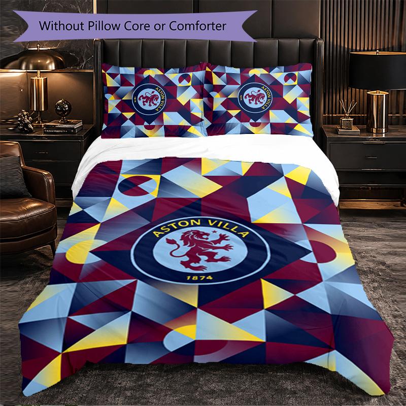 Set Biancheria da Letto Aston Villa Football 3 Pezzi Morbido Set Copripiumino con Federe Set Decorazione Camera da Letto per la Casa