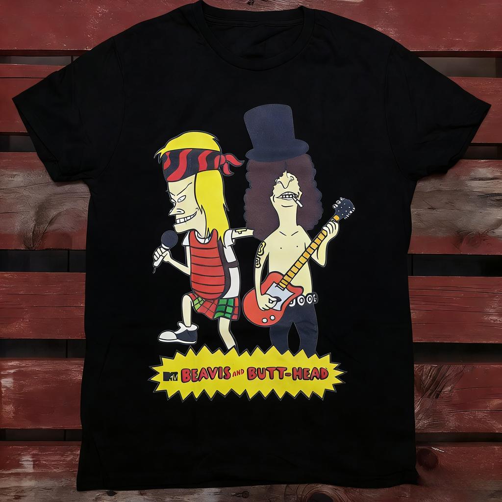 GNR  Beavis ButtHead Humor Slash Graphic Cotton Unisex TShirt 2026 Summer New Loose Y2k Hiphop Unisex Soft Short Sleeve Tshirt