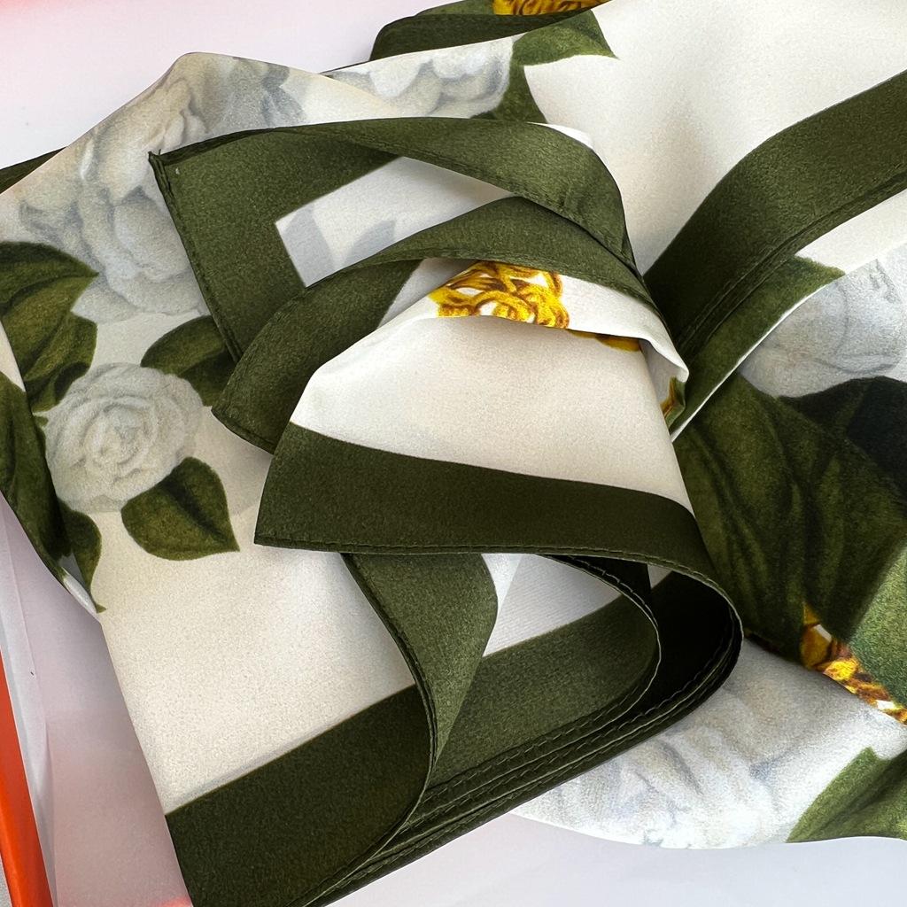 Classic White Rose Elegant Simple White Sunscreen Silk Mulberry Silk Silk Scarf Versatile Scarf Shawl Scarf Dual Purpose