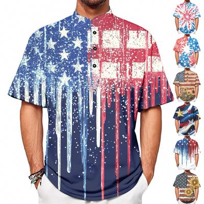 Summer New Men's Casual Stand Collar Short Sleeve Shirt Collar