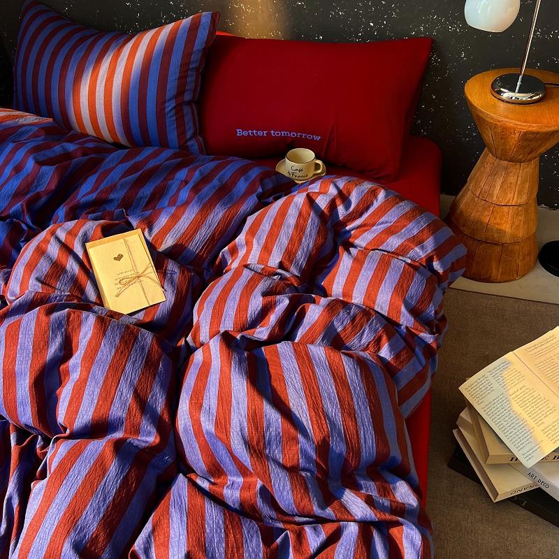 

High Quality Beauty Bedding Set Plaid Duvet Cover Bed Sheet Set With Pillowcases Adult Dormitory Queen Size Winter Home Decor 150x200cm 3pcs червоний