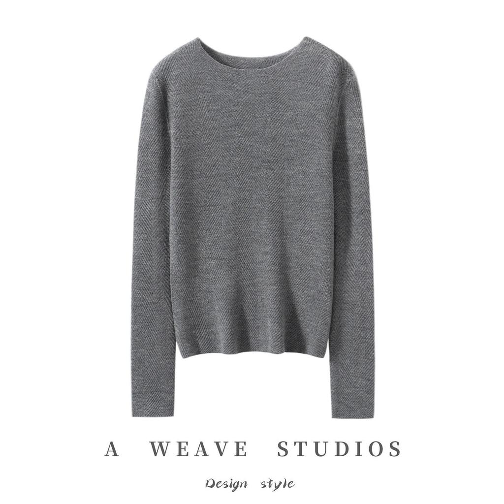 Women's 18-Gauge Pure Wool Yangzi Yarn One-Shoulder Herringbone Knit Top, Perfect for Spring and Autumn, Elegant and Versatile.