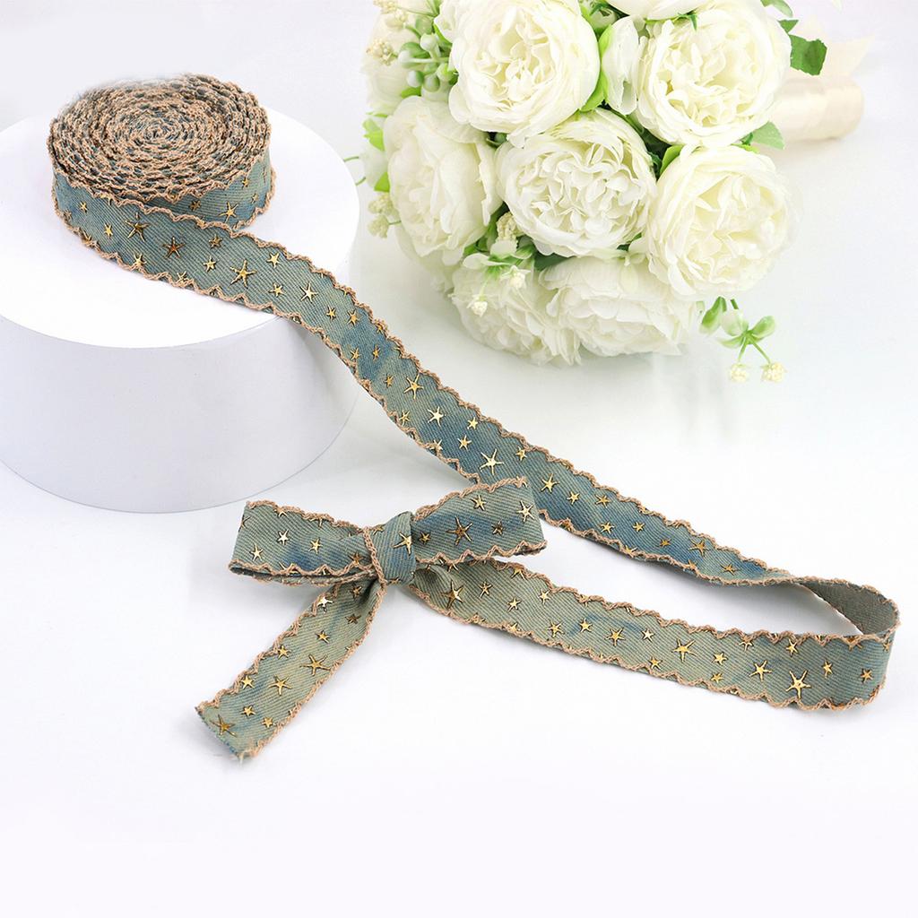 Retro Denim Ribbon With Star For Creative DIY Projects Clothing Decoration Vintage Blue Denim Trim Unique Star