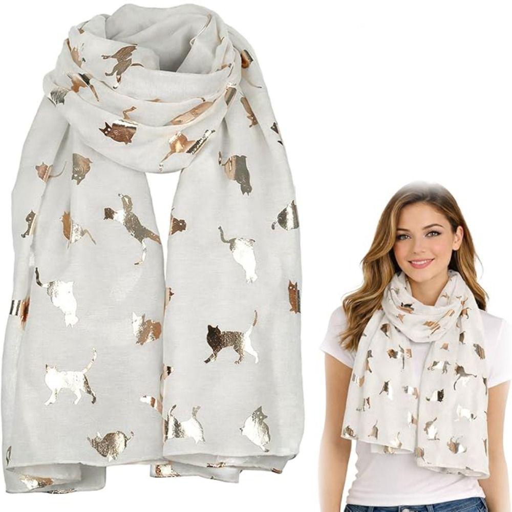 Polyester Animal Scarf Soft Shawl Wrap Creative Gift Cat Print Scarf