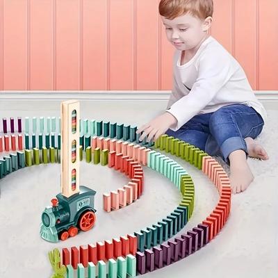 רכבת דומינו הנחת אוטומטית מכונית חשמלית ערכות קוביות משחק יצירתי אינטליגנציה חינוכית צעצועי עשה זאת בעצמך מתנת יום הולדת לילדים