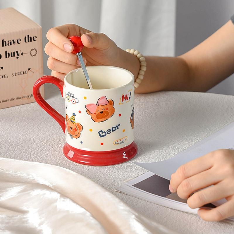Brühbecher Trinkbecher Damen Hochwertige Tasse Niedlich und Leicht Lebensmittel Frühstückstasse mit Löffel Keramik Geburtstagsgeschenk