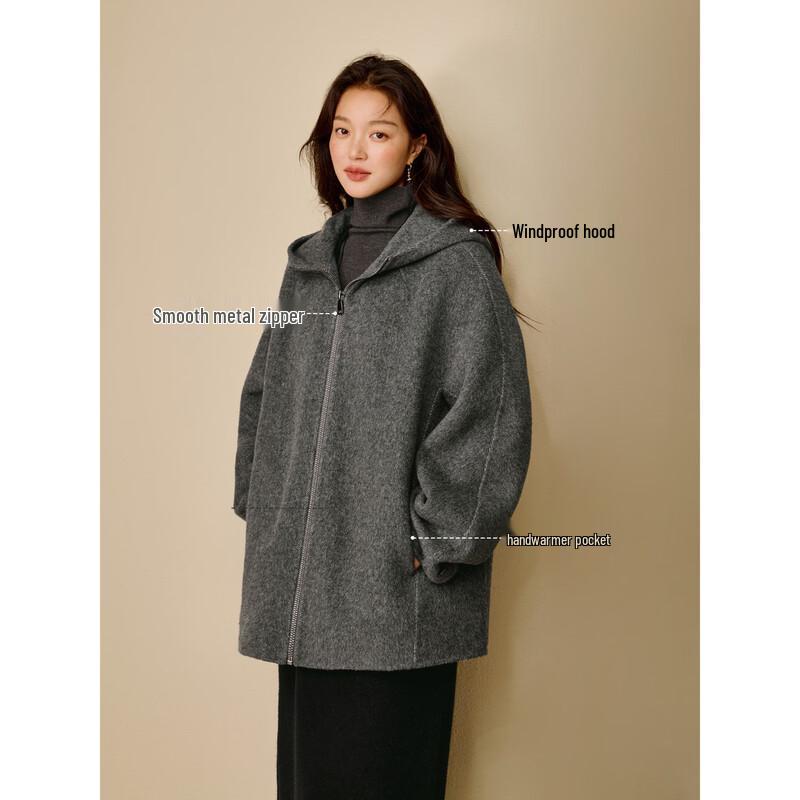 Inman Women's Alpaca Wool Silk Blend Hooded Double-Faced Coat