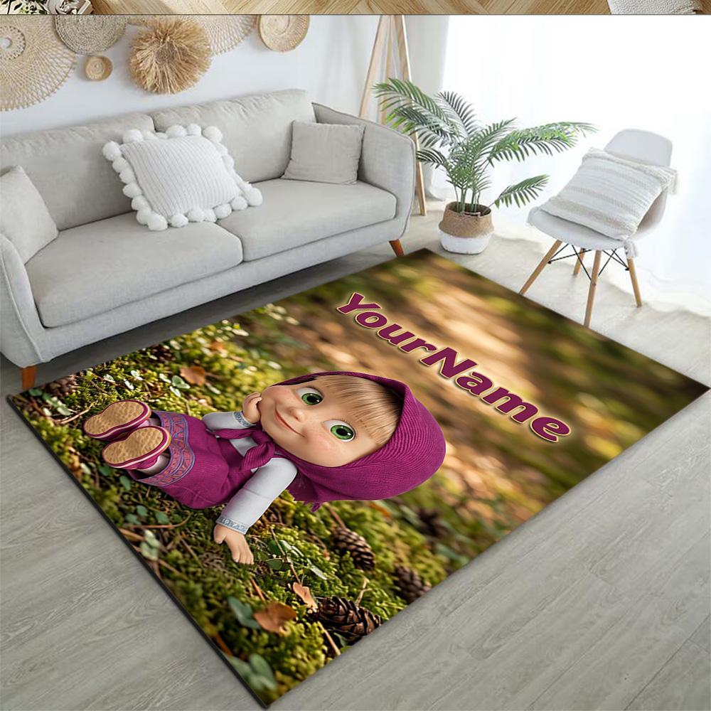 Masha Bear Customized Name Area Rug Design for Balcony Entryway Game Room Hallway Antislip Carpet Office home decor Spiritual Gift
