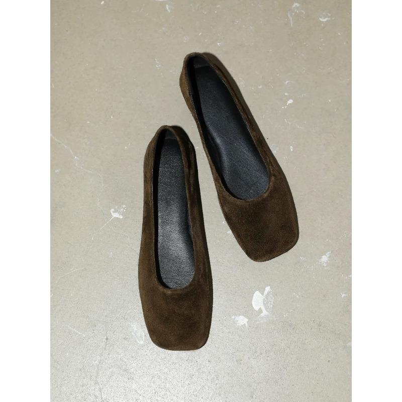 Sheepskin version~ Minimalist style square head shallow mouth ballet shoes single shoes women's spring versatile commuter shoes flat shoes