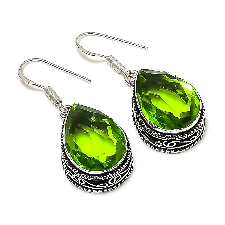 

Винтажные этнические ювелирные серьги ручной работы с драгоценным камнем перидот 1,58 дюйма SR-9915