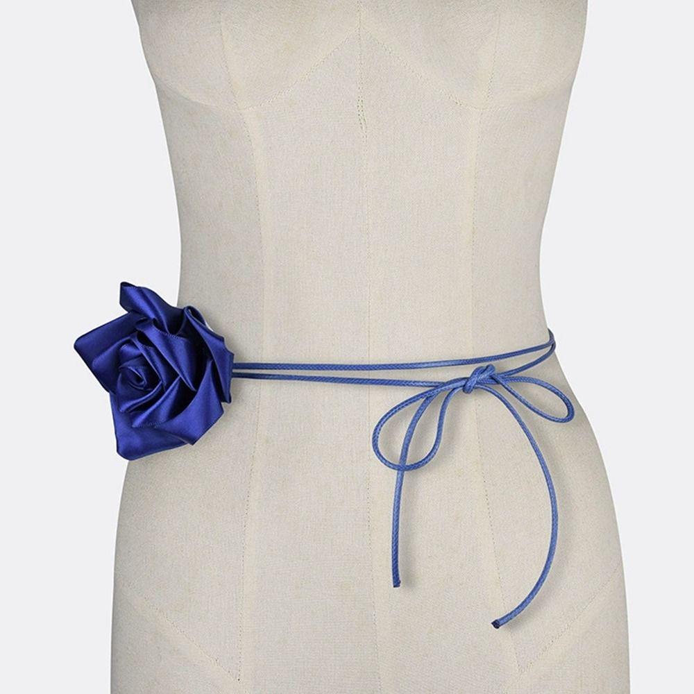 Retro Artistic Satin Waist Chain DIY Waist Braided Tie Rose Flower Rope Belts  For Women Lady Girl