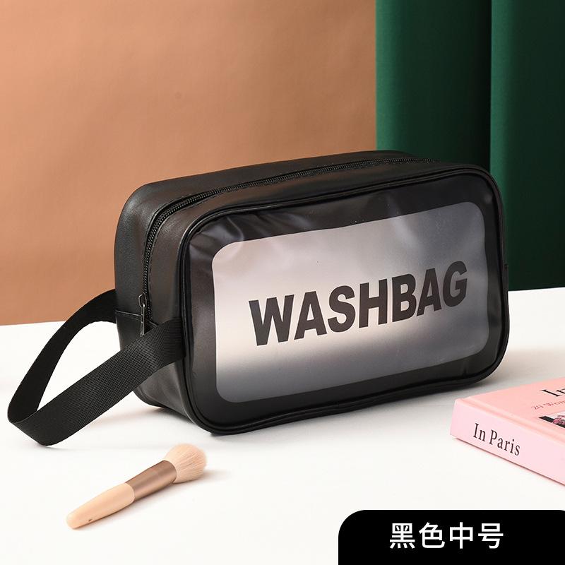 Handheld Large Capacity Travel Transparent Toiletry Bag Pu Waterproof Frosted Makeup Cosmetics Storage