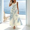 Women’s Sleeveless Maxi Dress Fresh Blue White Beach Vacation Long Dress for Photoshoot,Comfortable Fabric,Elegant Summer Outfit