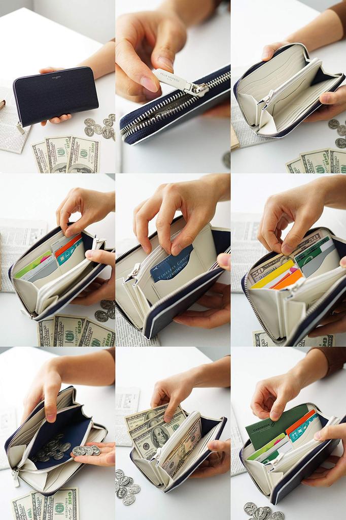 Pelle Morbida Long Wallet, Navy x Ivory, BA311BI-NVIV