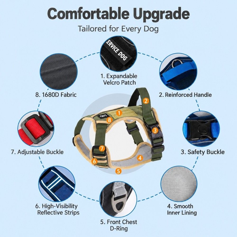 Adjustable Strap Tactica Vest Breathable Lining Dog Harness and Leash Set for Medium Large Dogs