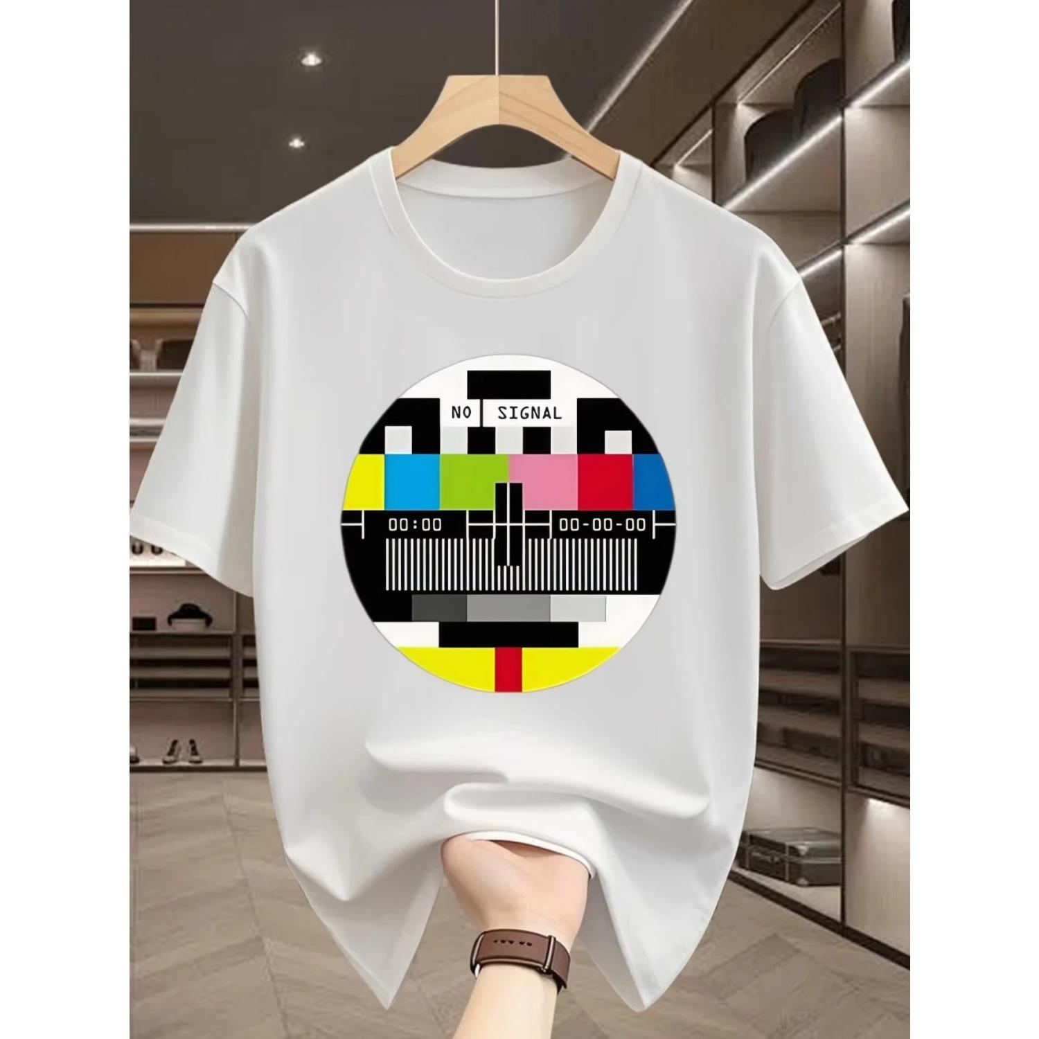 

TV Test Pattern T Shirt Streetwear Tee Summer Casual Cotton Gen Z Alpha Brain Rot Humor Novelty S чёрный