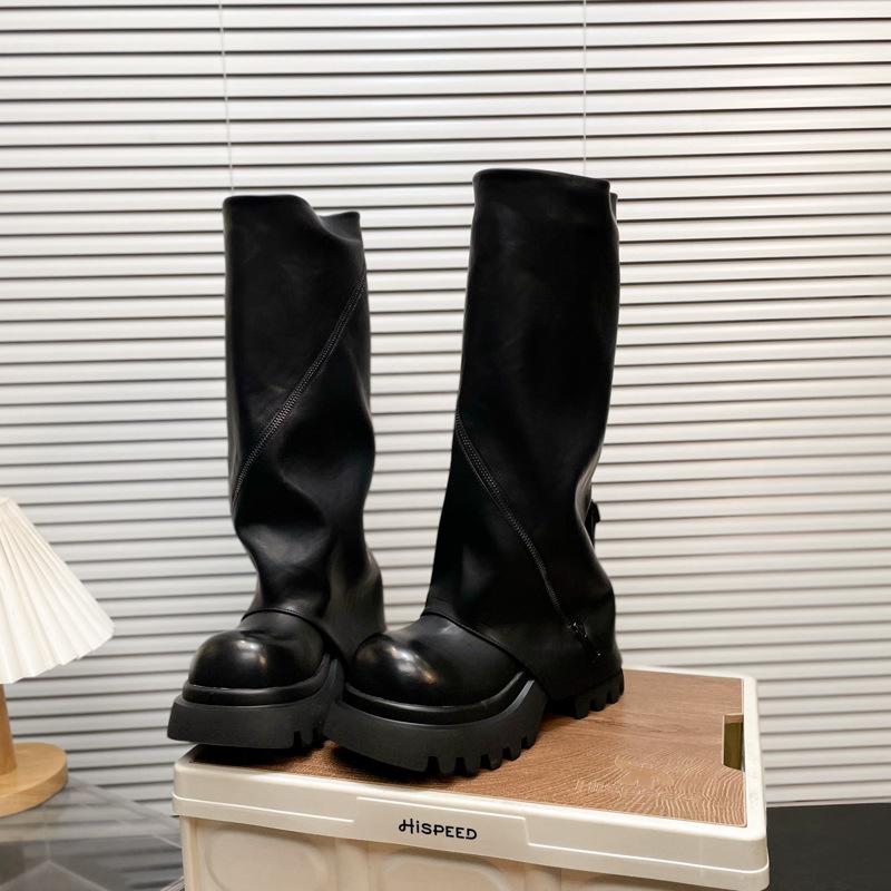 Europäische Plateau-Stiefel mit großem Reißverschluss, Martin-Stiefel, Lokomotivstiefel, Spice Girls-Stiefel, Hosen, lange Stiefel, kleine Damenschuhe