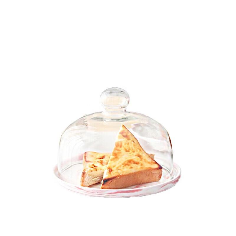 Homeglen Round Gray Marble Cake Stand with Glass Dome