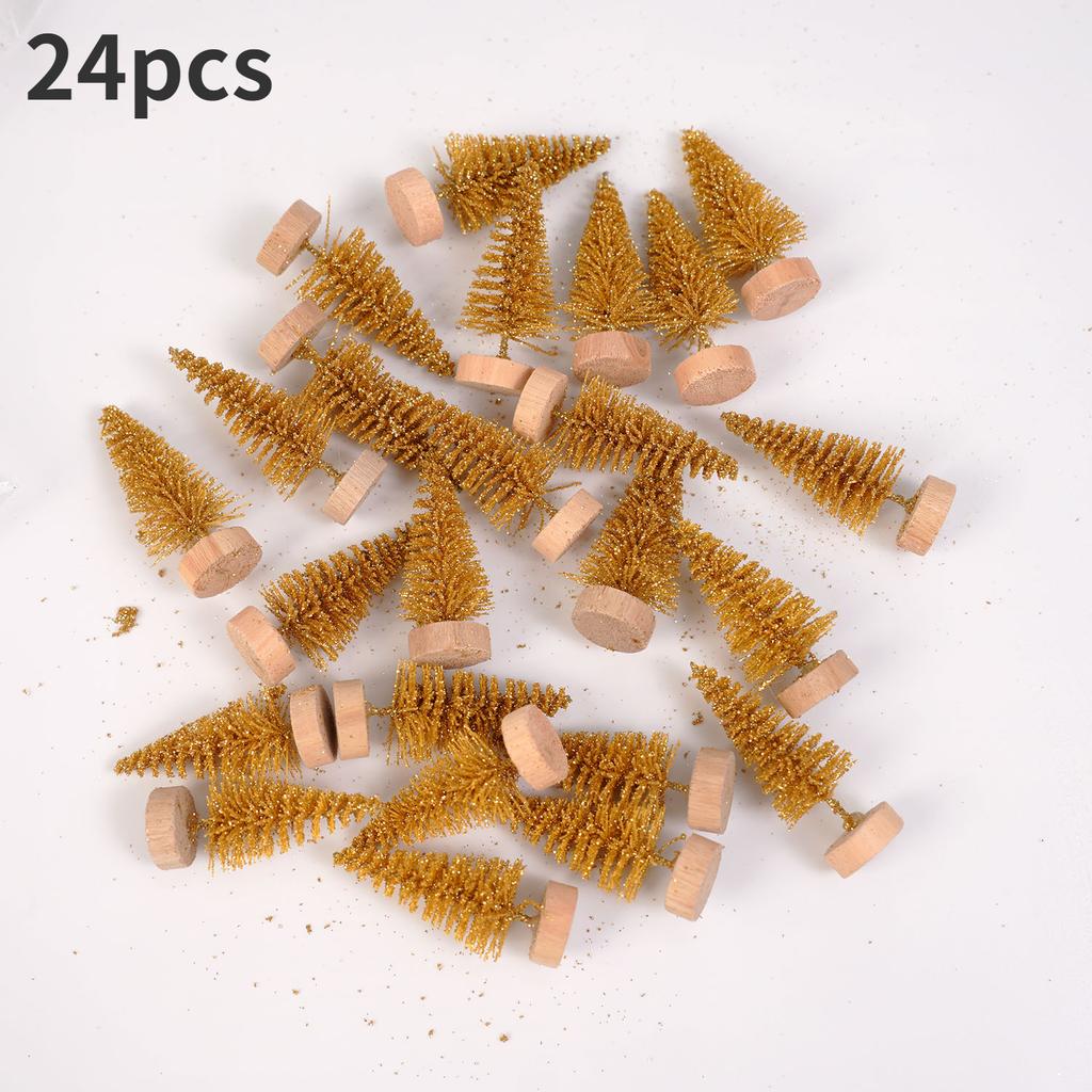 24pcs, Mini Christmas Sisal Snow Frost Tree with Wooden Bottling Brush - Perfect Desktop Tree for Christmas Party and Home Decor